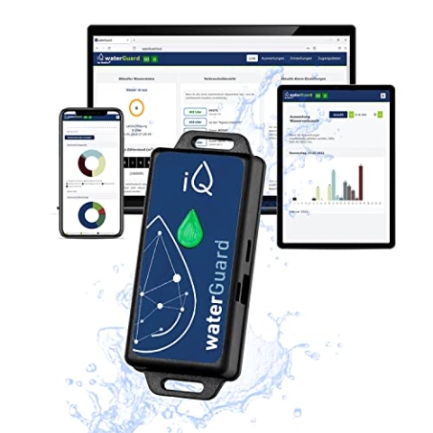 iQ waterGuard - Smarter Wassermelder mit Wasseralarm-Funktion 92dB & WLAN - Water Guard Wasserwächter für Smartphone - WiFi Wasserverbrauchs-Zähler, Überwachung von Wasserverbrauch & bei Wasserschaden
