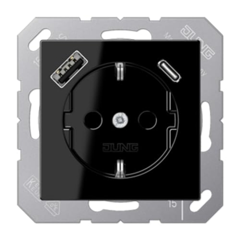 SCHUKO® Steckdose mit USB-AC A schwarz (Referenz: Jung A1520-15CASW)