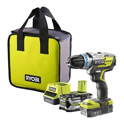 RYOBI 18 V ONE+ Brushless Akku-Schlagbohrschrauber R18PDBL-252S (2-Gang, max. Drehmoment 60 Nm, e-torque-Abschaltfunktion, Bohrfutter 13 mm, inkl. 5,0 & 2,0 Ah Akku & Ladegerät in Werkzeugtasche)