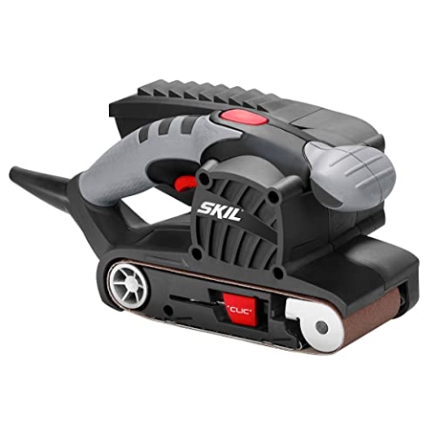 Skil Bandschleifer 1215 AA (650 W, 76 x 457 mm, automatische Bandzentrierung, Staubsauger-Adapter + Staubauffangbehälter)