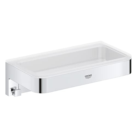 GROHE Start Cube, Seifenschale für die Dusche oder Badewanne, ohne Bohren (zum Kleben oder Bohren, inkl. Schrauben & Dübel, ohne Kleber, verdeckte Befestigung, langlebig), eckig, chrom, 41107000