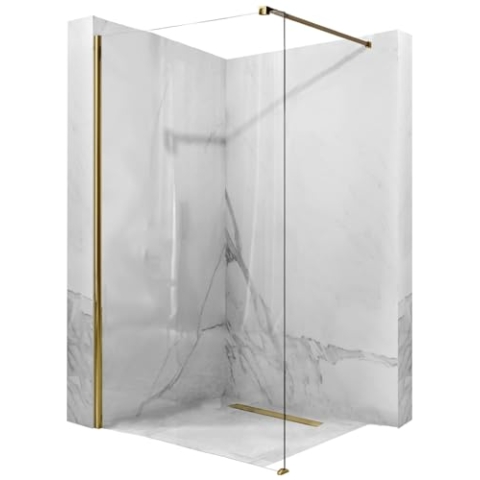 Rea AERO GOLD 120 Duschwand - WALK IN Gehärtetes transparentes Sicherheitsglas 8 mm (Gold)