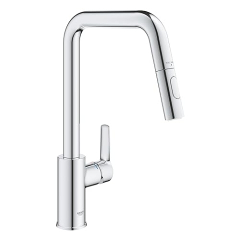 GROHE Start, Küchenarmatur 2 Strahlarten (Wasserhahn Küche, ausziehbare Brause, 360° schwenkbar, wassersparend dank variabler Mengenbegrenzung, werkzeugfreie Spülbecken-Montage), chrom, 30631000
