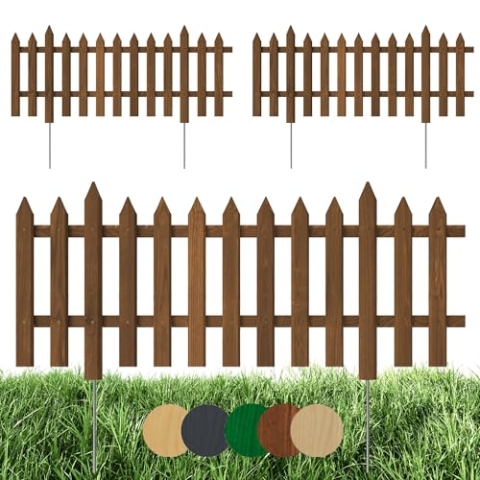 Floranica 3 STK Gartenzaun Vorgartenzaun Steckzaun Friesenzaun Zierzaun Lattenzaun 100 cm lang mit Metallpfosten Zaun für Vorgarten Gemüsebeete Höhe 40cm Braun