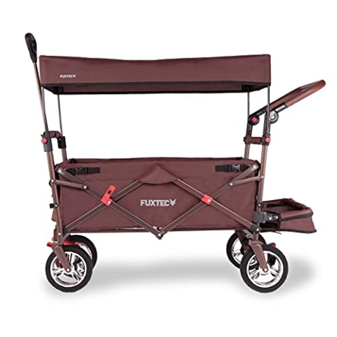 FUXTEC Bollerwagen faltbar FX-CT800 Braun mit Dach | Transportwagen klappbar | Schiebegriff & Innenraumverlängerung | Feststellbremse | Vollprofilreifen | Handwagen/Leiterwagen – Das Original