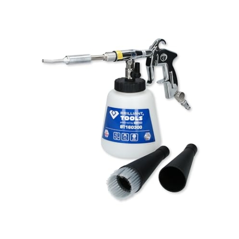 BRILLIANT TOOL Druckluft Reinigungspistole BT160300 1L I Reinigungspistole Druckluft mit gebogenem Metallrohr im Auslasstrichter I Mit Absperrhahn