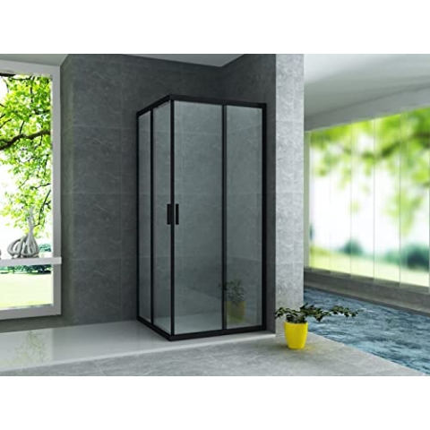 Aloni Duschkabine Eckeinstieg mit Schiebetüren Rahmen Schwarz Matt 80x80x195 cm