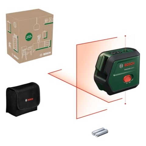Bosch Kreuzlinienlaser UniversalLevel 2 (Laserkreuz inkl. integrierter Lotpunkte für präzises Ausrichten und einfache Übertragung von Referenzen, im E-Commerce Karton)