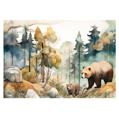 WallArena - Vlies Fototapete Kinderzimmer 368x254 cm Wald Tiere Bär Pastell - Fototapeten Tapeten für Kinder Kindertapete Kinderzimmertapete - Vliestapete Wandtapete Tapete 3D Effekt