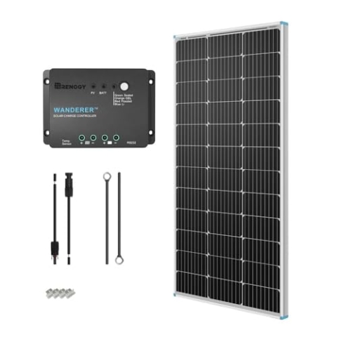 Renogy Solaranlage Basic-Starter Bausatz mit 100W 12V Monokristallin Solarmodul, Solarkabeln und 12V PWM SolarLaderegler Negativ-Erdung
