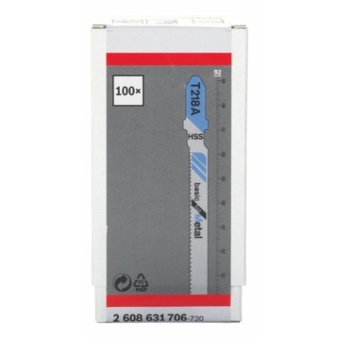 Bosch 100x Stichsägeblatt T 218 A Basic for Metal (für Stahlbleche, Professional Zubehör Stichsäge)