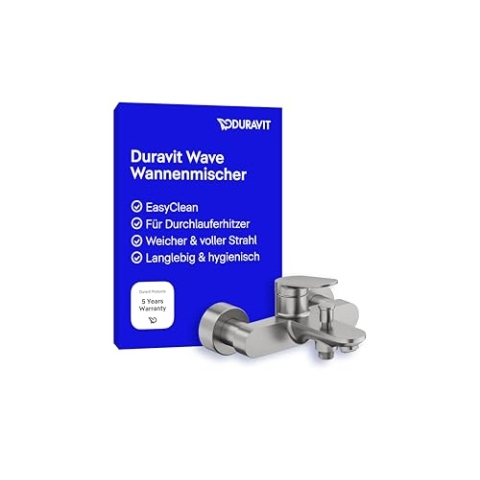 Duravit Wave Wannenarmatur Aufputz für 2 Verbraucher, Einhebel-Wannenmischer mit Keramikmischsystem und Rückflussverhinderer, Edelstahl Gebürstet