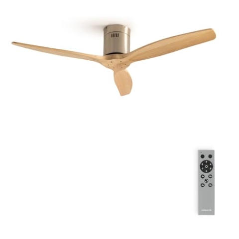 CREATE / WINDCALM/Deckenventilator Nickel Hellesholzflügel mit Fernbedienung / 40W, Leise, Ø132cm, ABS, 6 Geschwindigkeiten, Timer von 1 bis 4 Std., DC-Motor, Sommer-Winterbetrieb