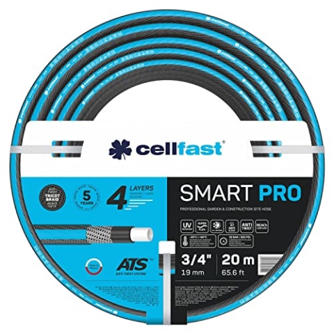 Cellfast SMART PRO ATS 4-lagiger Gartenschlauch ATS Trikotgewebe Flexibel Knickfest UV und Algenfest (3/4" 20 m)