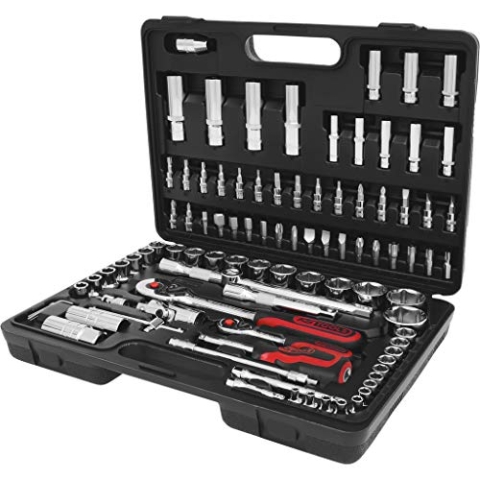 KS Tools 918.0796 1/4 Zoll + 1/2 Zoll CHROMEplus Steckschlüssel-Satz | mit 2 Umschaltknarren, 45-Zahn | hochglanz verchromt | 96-tlg.