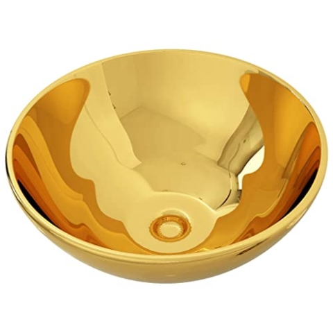 vidaXL Waschbecken Aufsatzwaschbecken Waschtisch Waschplatz Handwaschbecken Waschschale Aufsatzbecken Becken Badezimmer 32,5x14cm Keramik Golden