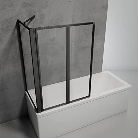 Schulte Duschabtrennung für Badewanne Smart, Höhe: 121 cm, 2-teilig mit Seitenwand 68-71 cm, 3 mm Sicherheitsglas (ESG) Klar hell, inkl, Klebemontage, Schwarz-matt, Black Style, D133270 68 50