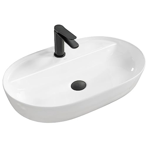 Rea Aufsatzwaschbecken Aura Waschtisch Handwaschbecken Waschschale Waschbecken für Badezimmer aus hochwertiger Keramik 605 x 405 x 135 mm (weiß)
