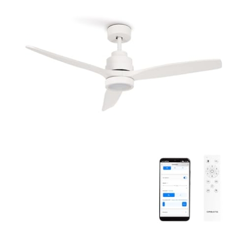 CREATE / WINDSTYLANCE/Deckenventilator mit Beleuchtung Weiß mit WLAN und Fernbedienung / 40W, Leise, Ø132 cm, 6 Geschwindigkeiten, Timer, Sommer-Winterbetrieb, doppelte Höhe, DC-Motor