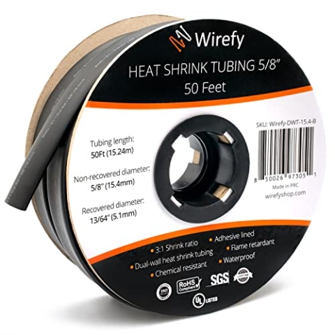 Wirefy Schrumpfschlauch Metrware mit Kleber 15m - 3:1 Schrumpfverhältnis, Doppelwandiger Schrumpfschlauch Wasserdicht - Heat Shrink Tube Set Schwarz Ø 15,4mm