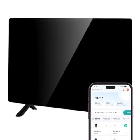 Infrarotheizung 480W Schwarz Glas – Heizpaneel zur Wandmontage oder Standmontage, Steuerung per Fernbedienung & App, Infrarot Standgerät