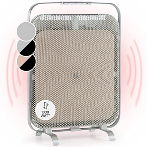 KLARSTEIN HeatPal – Elektroheizung, extra flach, Infrarotheizung, Heizpanel, 1300 W, bis zu 30 m², Wärmespeicherung, Marmorplatte – gebürstetes Aluminium
