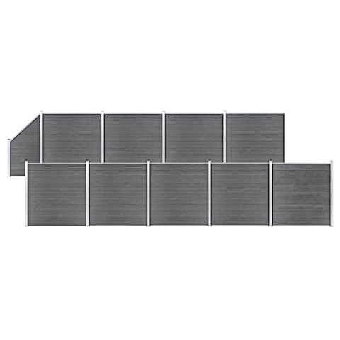 vidaXL WPC Zaun Set 9 Quadrate 1 Schräge Sichtschutzzaun Lamellenzaun Gartenzaun Windschutz Sichtschutz Zaun Steckzaun Systemzaun Garten 1657x186cm Grau