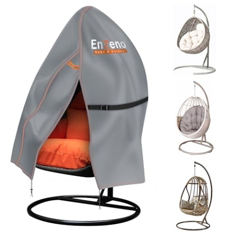 Enzeno Ei Patio Hängesessel Abdeckung Outdoor Swing Egg Chair Cover Wasserdicht Anti-Staub mit Reißverschluss 210D Oxford Stoff Veranda Garten Rasen Stuhl Schutz Möbel Zubehör 115 x 190 cm (grau)…