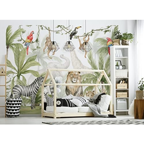 Walltastic Tapete Dschungelsafari, FSC-Papier, mehrfarbig, 2,4 m hoch x 3 m breit, 1 Größe