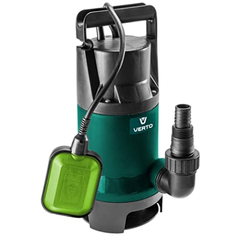 VERTO Schmutzwasserpumpe 900W, 14 000 L/H, Ø 35, Maximale Förderhöhe 7 m | Tauchpumpe Schmutzwasser mi Automatic-Funktion, Grün Tauchpumpe mit Integriertem Schwimmer