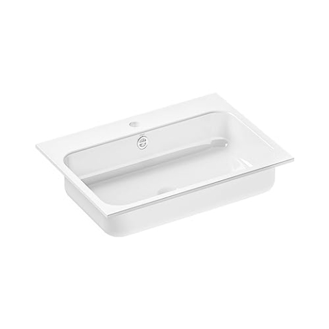 Alape˘ EB.SR650H Einbaubecken, Waschbecken für den Einbau von oben, aus glasiertem Stahl in weiß mit antibakterieller Oberfläche, rechteckig, 65 x 12,7 x 47,2 cm, mit Hahnloch, mit Überlauf