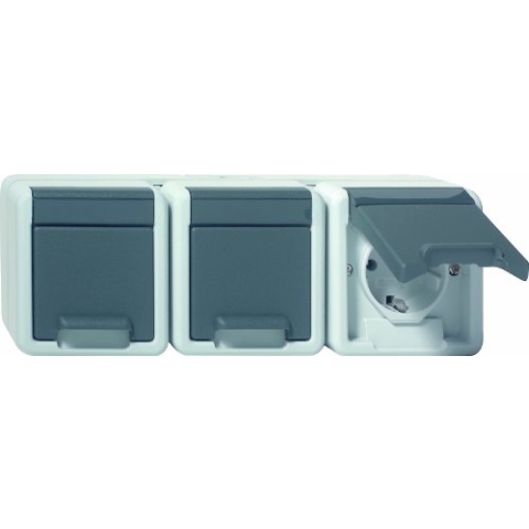 Gira 1129906 SCHUKO Steckdose 3 fach Wassergeschützt Aufputz, grau