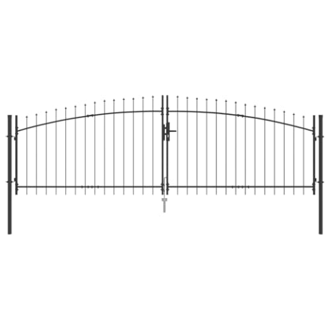 vidaXL Gartentor mit Spear Top Doppelschwing Grau 4 X 1,25 m | Stahlmaterial Moderner Eingang Langlebig und UV-beständig Ideal für Außenbereiche Metall Sicherheits-Pulverbeschichtetes Zauntor