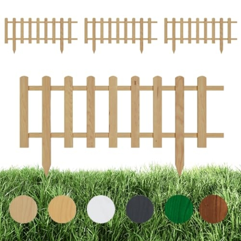 Floranica 4 Stk. Beeteinfassung Steckzaun Zierzaun 30 cm x 100 cm Natur Gartenzaun aus Holz Dekozaun Lattenzaun Rasenkante imprägniert Umzäunung für Garten Wege Beeten