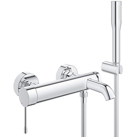GROHE Essence, Badewannenarmatur mit Duschkopf (Komplettset für die Badewanne, Duscharmatur mit integriertem Rücklaufventil, automatische Umstellung für Badewanne und Dusche), chrom, 33628001