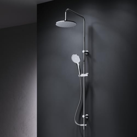 AM.PM Hit - Duschsystem ohne Armatur, Duschset mit Regendusche 22 cm, Handbrause EnerJet, Schlauch und Brausestange, Chrom
