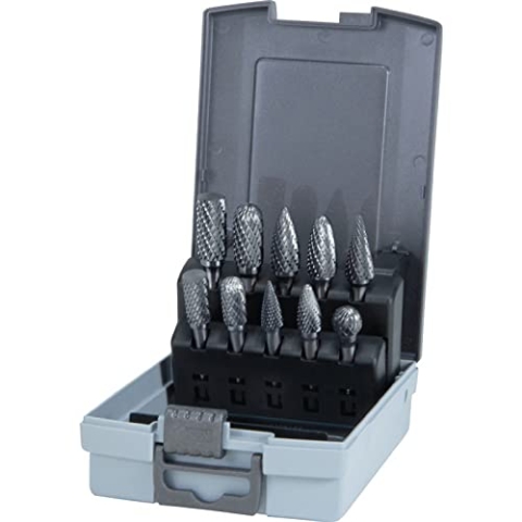 RUKO Hartmetall-Frässtifte-Satz Kreuzverzahnung HM 10tlg. Ø 10/12 mm in Kunststoffkassette - 116003RO