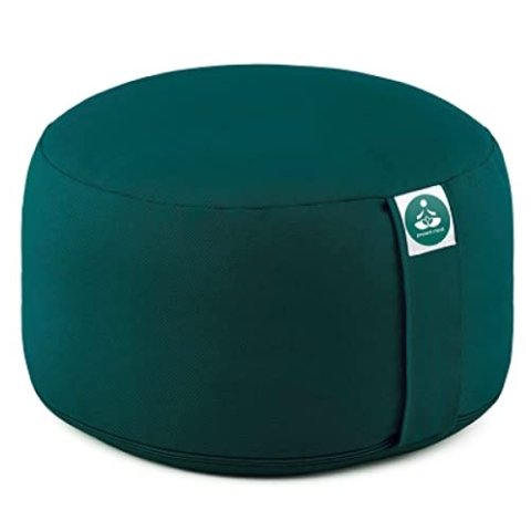 Present Mind Yogakissen Rund Extra Hoch (Sitzhöhe 20 cm) - Farbe: Smaragdgrün - Yogakissen Meditationskissen Hoch - Hergestellt in der EU - Waschbarer Bezug - 100% Natürliches Yoga Sitzkissen