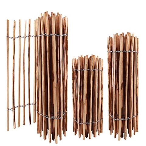 Aquagart Staketenzaun verschiedene Höhen (Haselnuss 5m x 100cm) Lattenabstand 4-6cm Gartenzaun Kastanienzaun aus Haselnuss Langlebiger Holzzaun Holz Zaun mit doppelter Drahtumspannung Rollzaun