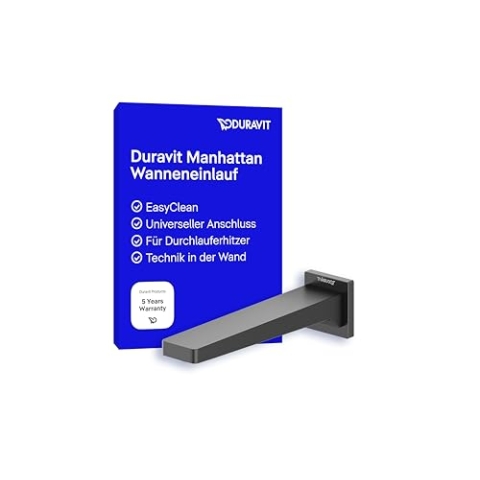 Duravit Manhattan Wanneneinlauf, Badewanneneinlauf mit eckiger Wandabdeckung, Zulauf Badewanne, Schwarz Matt