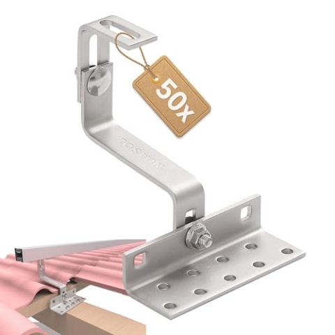 NuaSol - NuaFix 50x A2 Dachhaken für Photovoltaik Solarmodule Balkonkraftwerk - 3 fach verstellbar | Edelstahl 1.4016 | Z-Winkel, Silber