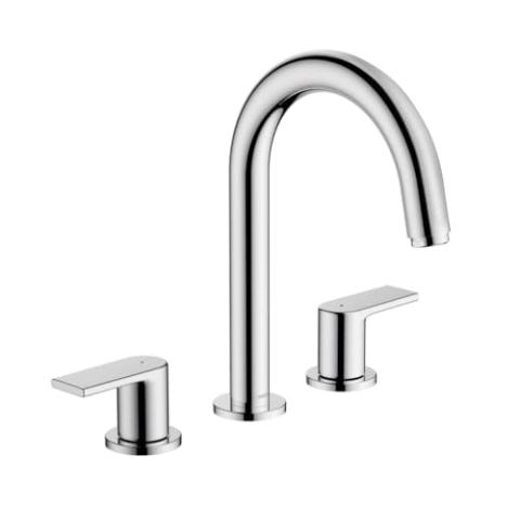 hansgrohe 3-Loch Waschtischarmatur Vernis Shape, Wasserhahn Bad mit Auslauf Höhe 150 mm, mit Zugstange, Badarmatur wassersparend, Chrom