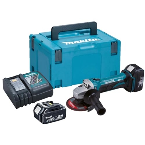 Makita Akku-Winkelschleifer, (18 V im Makpac mit 2 Akkus 4,0 Ah + Ladegerät), DGA452RMJ