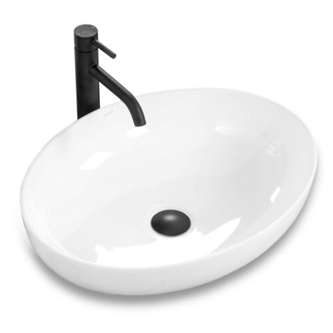 Rea Waschbecken Waschtisch Aufsatzwaschbecken Keramik Handwaschbecken Aufsatz Waschschale Oval Weiß 40x52