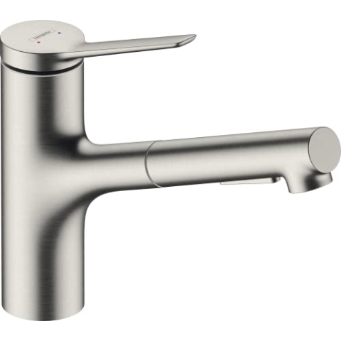 hansgrohe Zesis M33 - Küchenarmatur mit Brause ausziehbar, 2 Strahlarten, Wasserhahn Küche mit Auslaufhöhe 150 mm, Mischbatterie Küche 150° schwenkbar, Edelstahl Finish, 74800800