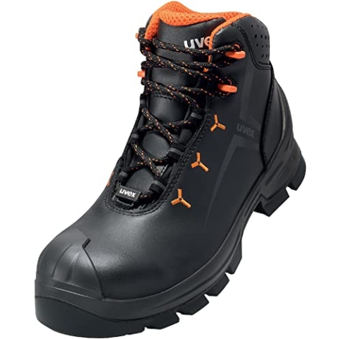 Uvex 2 MACSOLE Schnürstiefel, Arbeitsschuhe S3 HI HRO SRC, Sicherheitsschuhe für Damen und Herren, Schwarz/Orange, Größe 43