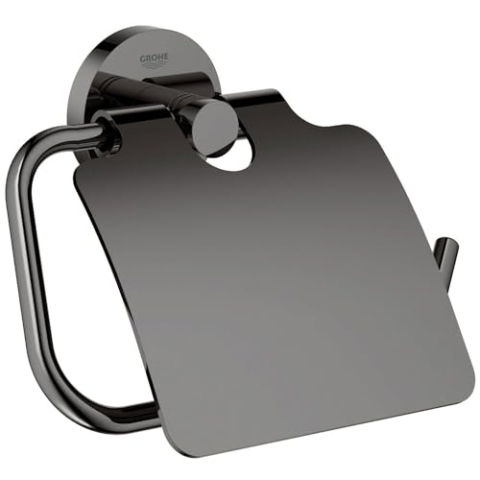 GROHE Essentials - WC-Papierhalter (mit Deckel, geeignet zum Bohren oder Kleben, langlebige Oberfläche), hard graphite, 40367A01