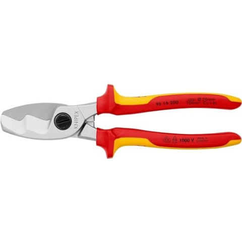 KNIPEX Kabelschere mit Doppelschneide isoliert mit Mehrkomponenten-Hüllen, VDE-geprüft verchromt 200 mm 95 16 200 SB