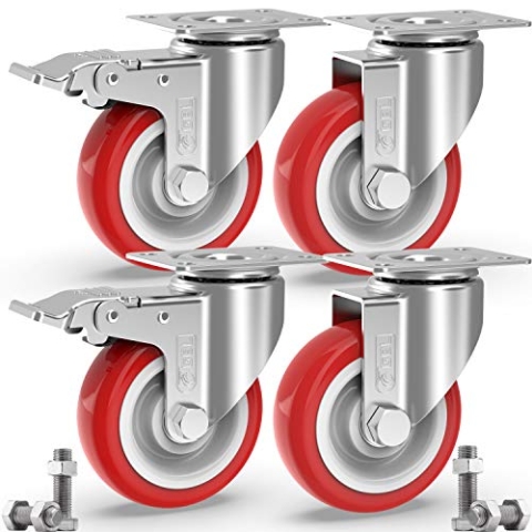 GBL Möbelrollen Schwerlast mit 2 Bremsen + Schrauben - 125mm 800KG - 4 Lenkrollen groß ohne Möbel Bremse - keine Spuren & Leise - Schwerlastrollen Transportrollen Rollen für Palettenmöbel