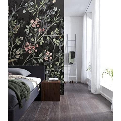 Komar Vlies Fototapete - Nuit Royale - Größe: 200 x 250 cm (Breite x Höhe) - Blumenranke, Vogel, Tapete, Design, Wohnzimmer, Wanddekoration, Schlafzimmer, Blumen, floral - LJX4-014